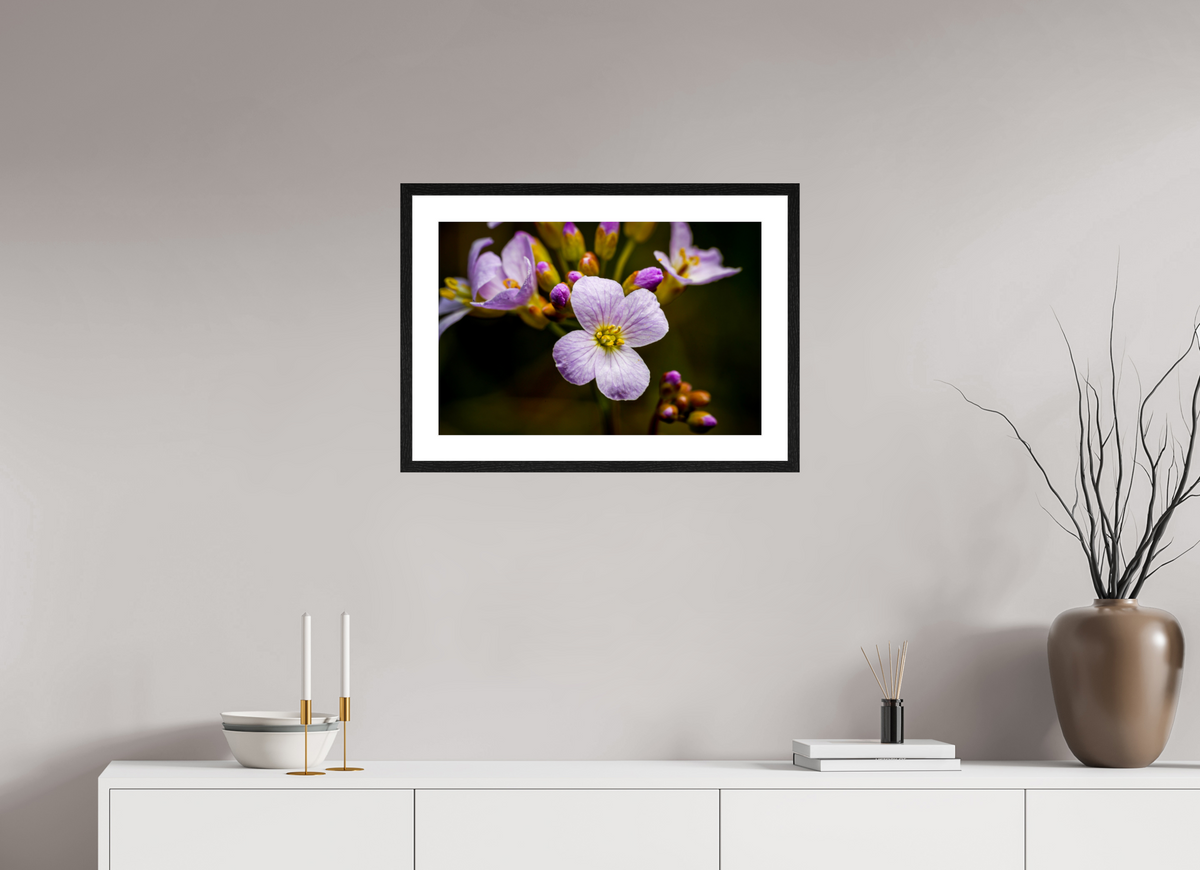 60 x 40 cm, Tirage photo métallisé sur papier Fuji Crystal Pearl avec cadre Hambourg 20mm, chêne noir Fleurs en poésie