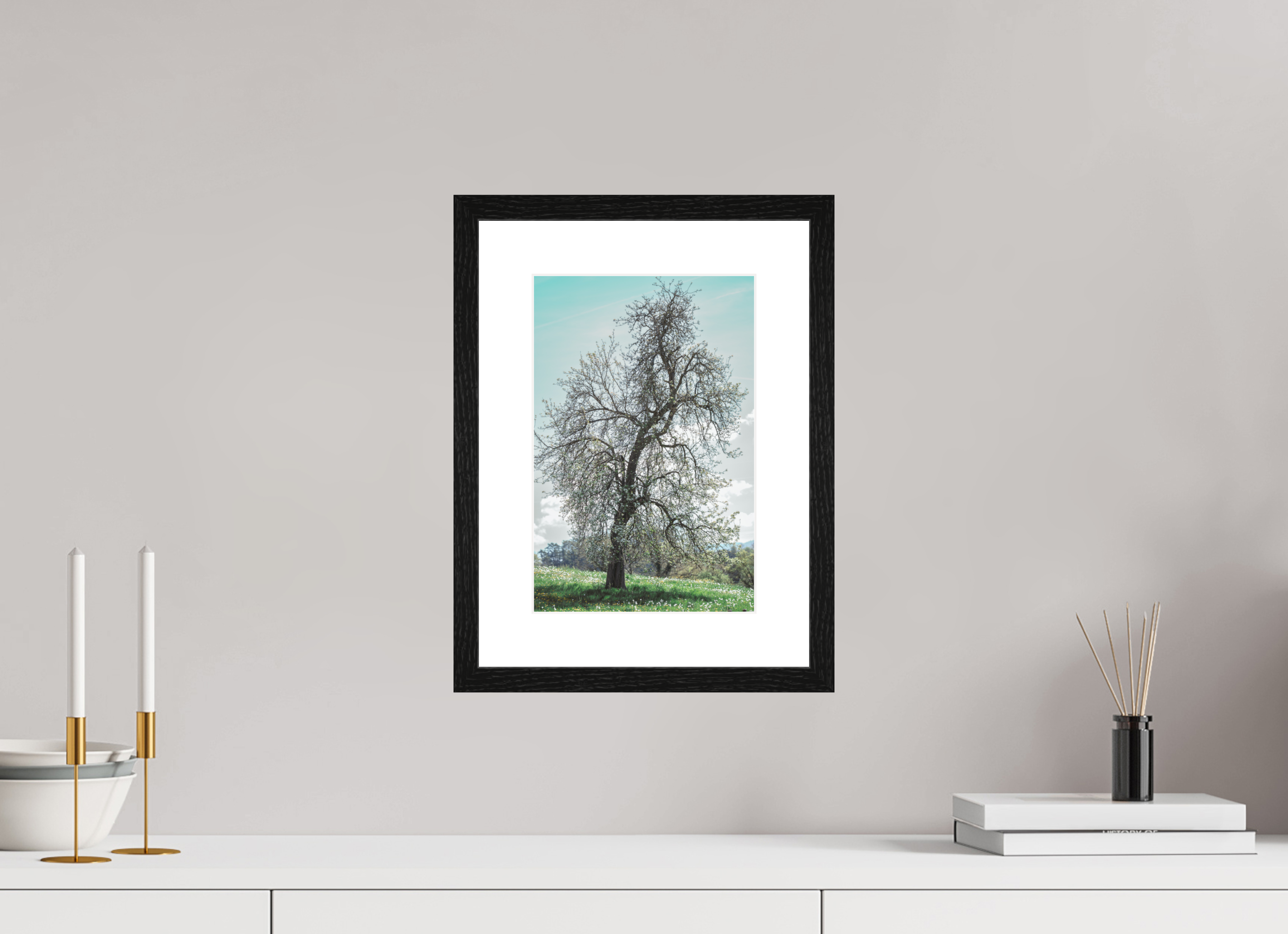 20 x 30 cm, Tirage photo métallisé sur papier Fuji Crystal Pearl avec cadre Hambourg 20mm, chêne noir Printemps de Courfaivre 2026
