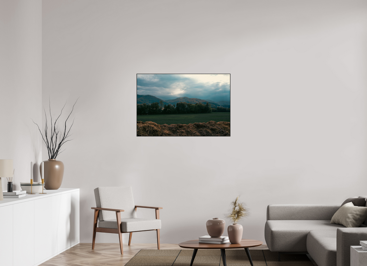 105 x 70 cm, Impression Fine Art sur Alu Dibond Papier Hahnemühle Baryta avec ArtBoy 4mm noir en chêne massif Courfaivre et son fumier