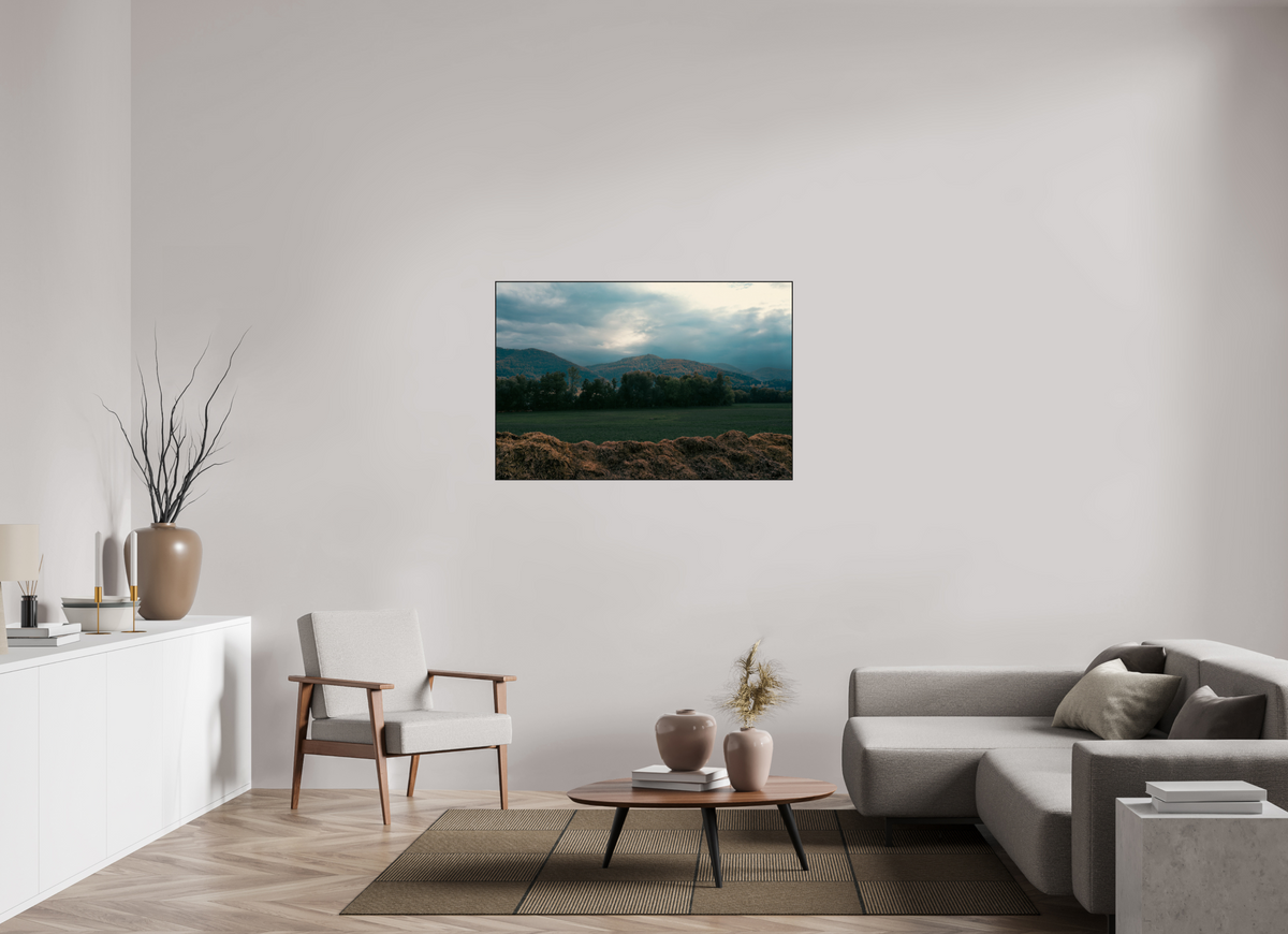 120 x 80 cm, Impression Fine Art sur Alu Dibond Papier Hahnemühle Baryta avec ArtBoy 4mm noir en chêne massif Courfaivre et son fumier