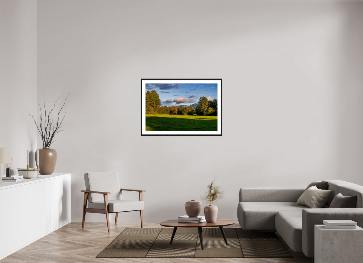 105 x 70 cm, Tirage photo métallisé sur papier Fuji Crystal Pearl avec cadre Hambourg 20mm, chêne noir Courfaivre nuage ombre