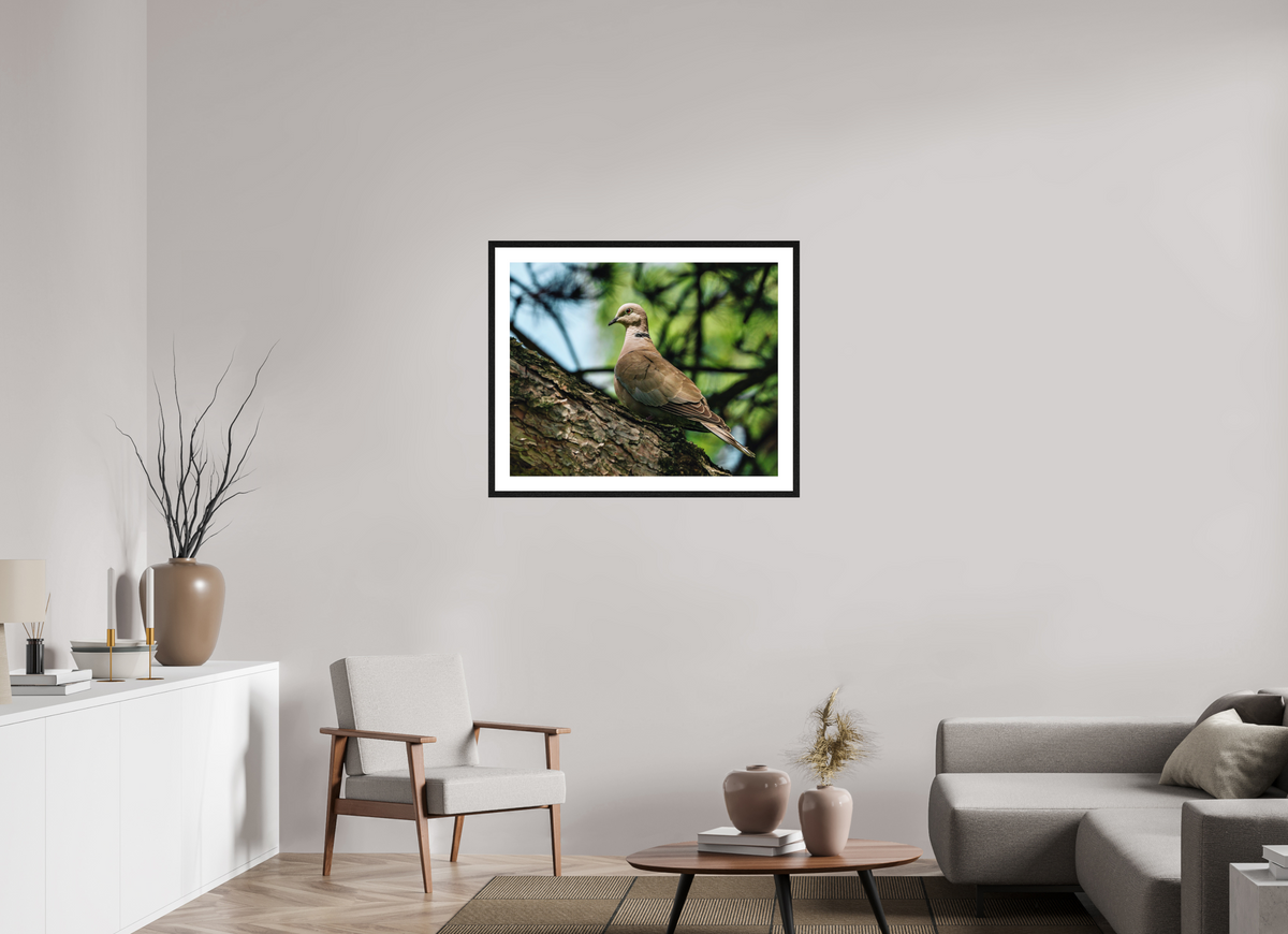 87.5 x 70 cm, Tirage photo métallisé sur papier Fuji Crystal Pearl avec cadre Hambourg 20mm, chêne noir La Colombe de Romont