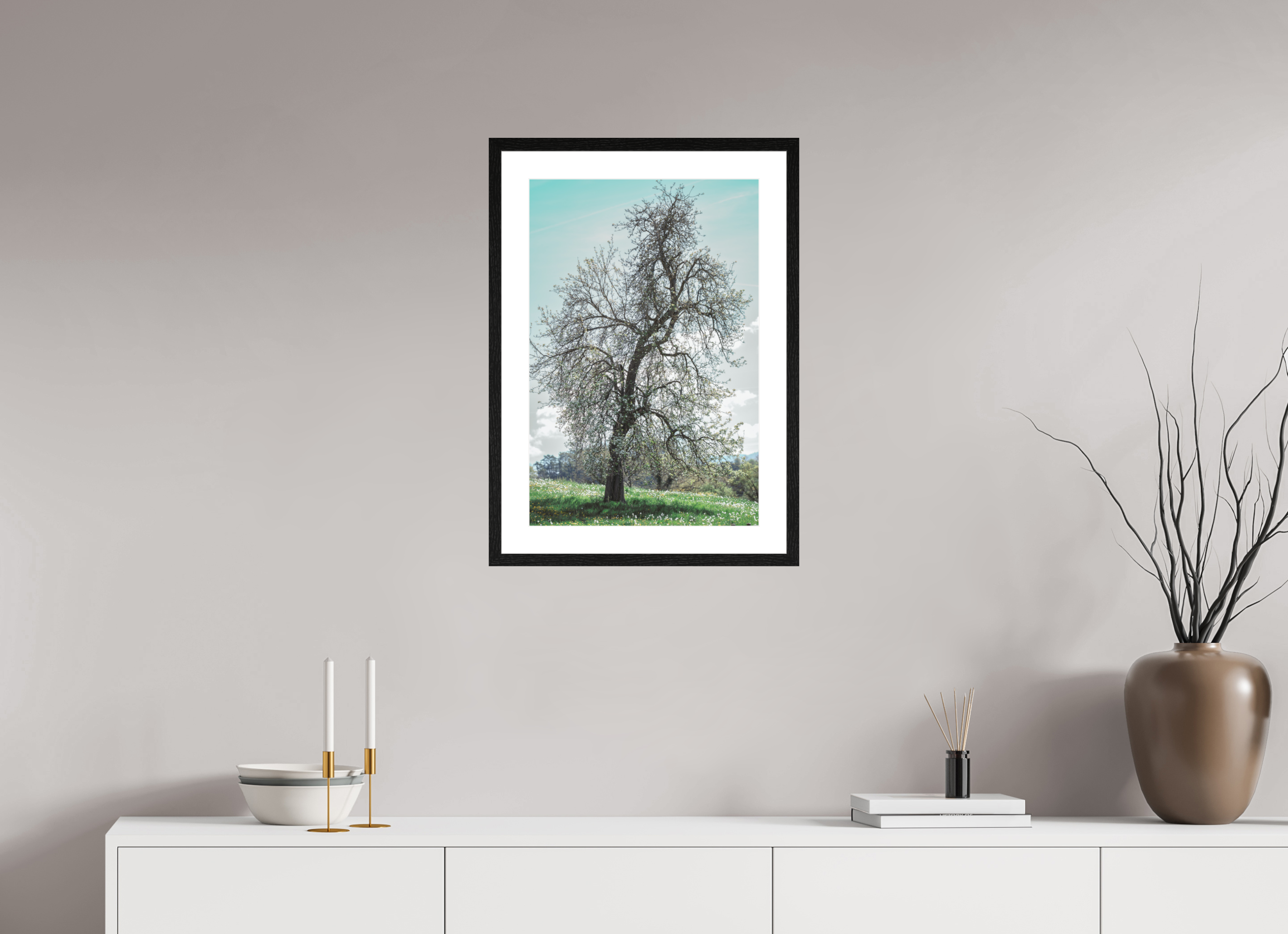 40 x 60 cm, Tirage photo métallisé sur papier Fuji Crystal Pearl avec cadre Hambourg 20mm, chêne noir Printemps de Courfaivre 2026
